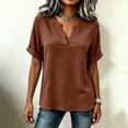 thumbnail image 5 of Women's V-Neck Top Baeitkot Women's Solid Color Casual V-Neck Short Sleeve Top Orange XL, 5 of 7