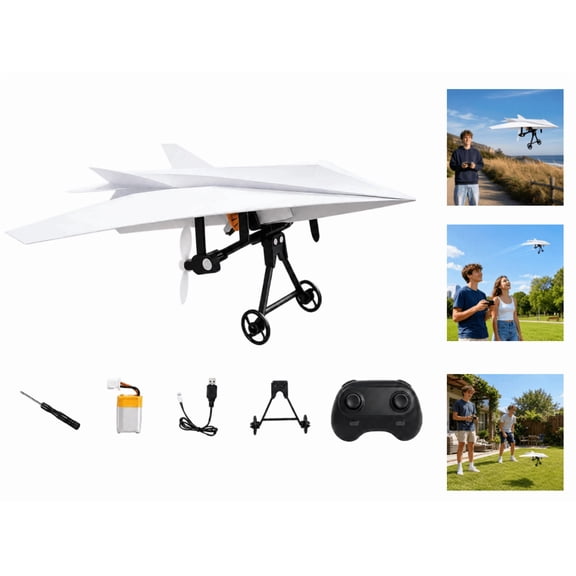 RC Paper Airplane Kit with Gyro Stabilizer and Dual Propellers, DIY RC Plane Kit, Remote Control Paper Airplane, Easy to Fly DIY Airplane Kit for Beginners and Hobbyists, Tech Gadgets Gifts