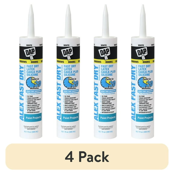(4 pack) DAP Alex Fast Dry 10.1 oz White Acrylic Latex Silicone Caulk