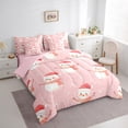 thumbnail image 3 of Manfei Merry Xmas Bedding Comforter Set 7pcs for Kids Children, Christmas Hat Snowman Full Bedding Set, Pink White Snowflake Fitted Sheet Flat Sheet, Ultra Soft Home Decor, 3 of 8