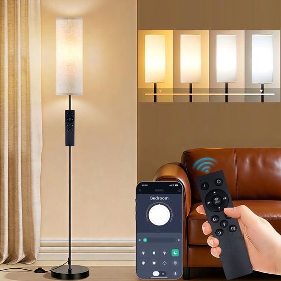 KisporteeDimmable Floor Lamps for Living Room, 67" Modern Floor Lamp with Remote Control and 3 Color Temperatures 9W Bulb for Bedroom, Study Room, Office
