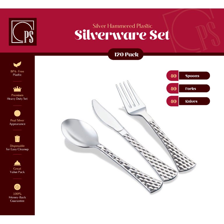 Perfect Settings 125 Silver Plastic Forks Cutlery - Polished Disposable Fork Silverware Set Heavy Duty Elegant Design Fancy Flatware - Events