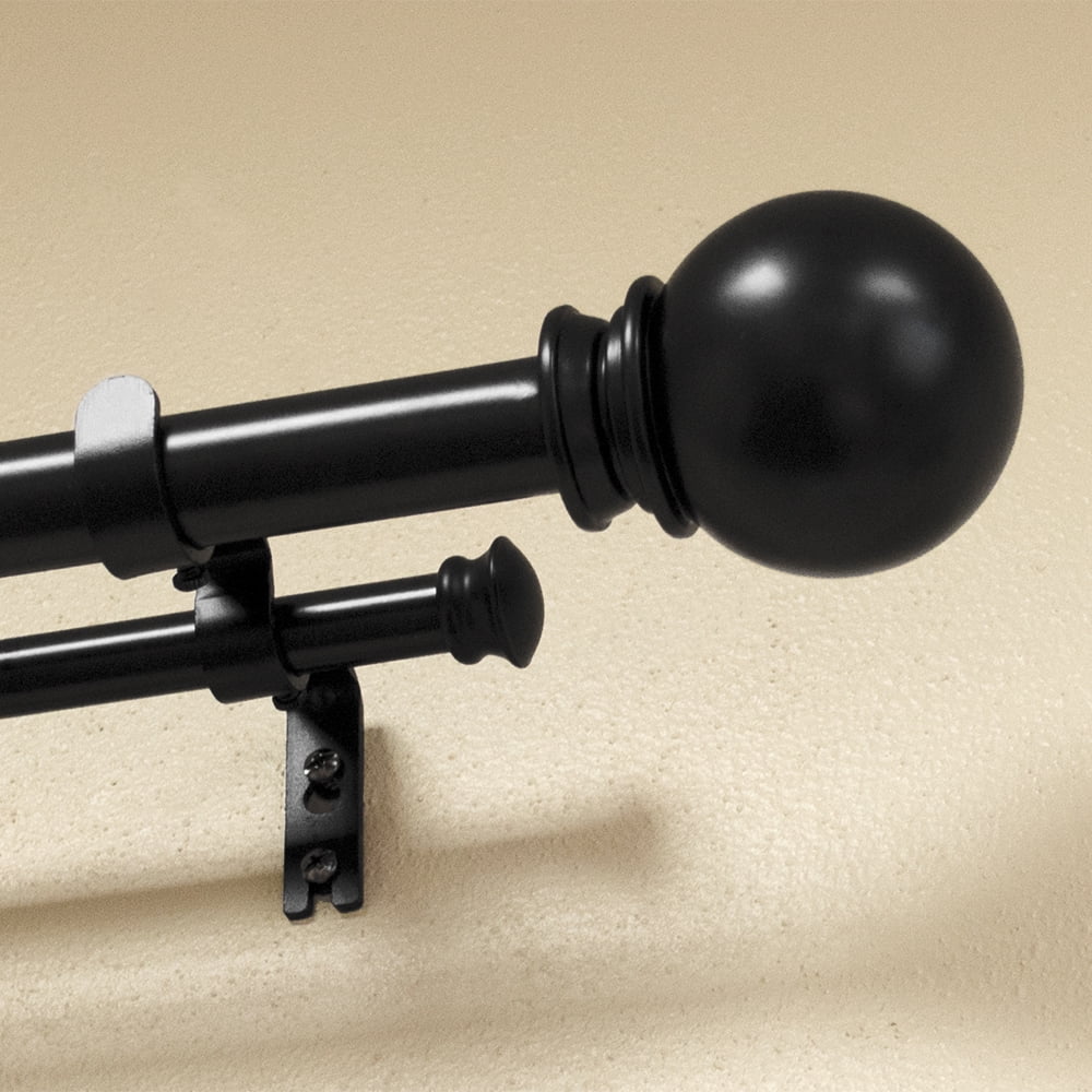 Lumino 1" and 5/8" Black Classic Ball Adjustable Double Curtain Rod Set, 42"-120"
