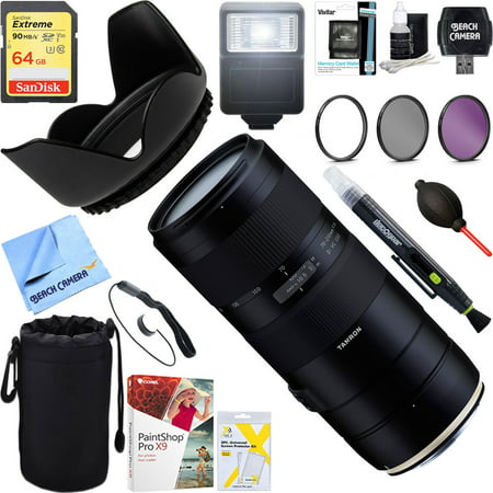 Tamron 70-210mm F/4 Di VC USD Telephoto Zoom Lens for Full-Frame Canon DSLR + 64GB Ultimate Filter & Flash Photography