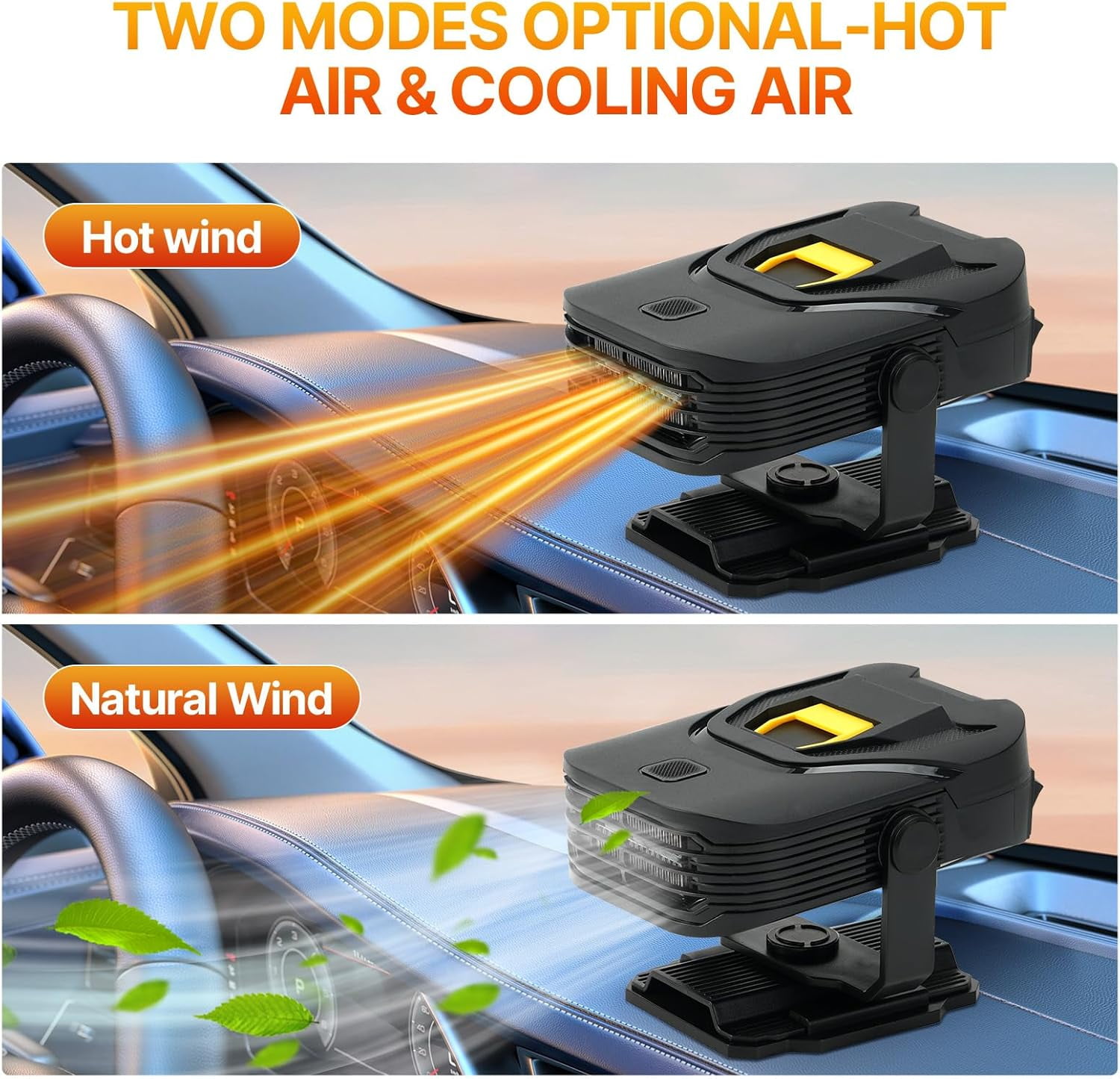 Car Heater,Upgraded 12V Portable Car Heater & Windshield Defroster,2-in-1 Fast Heating & Cooling Fan with 360° Swivel Base,Plug-in Auto Car Heaters for Vehicle,SUVs,Trucks & RVs