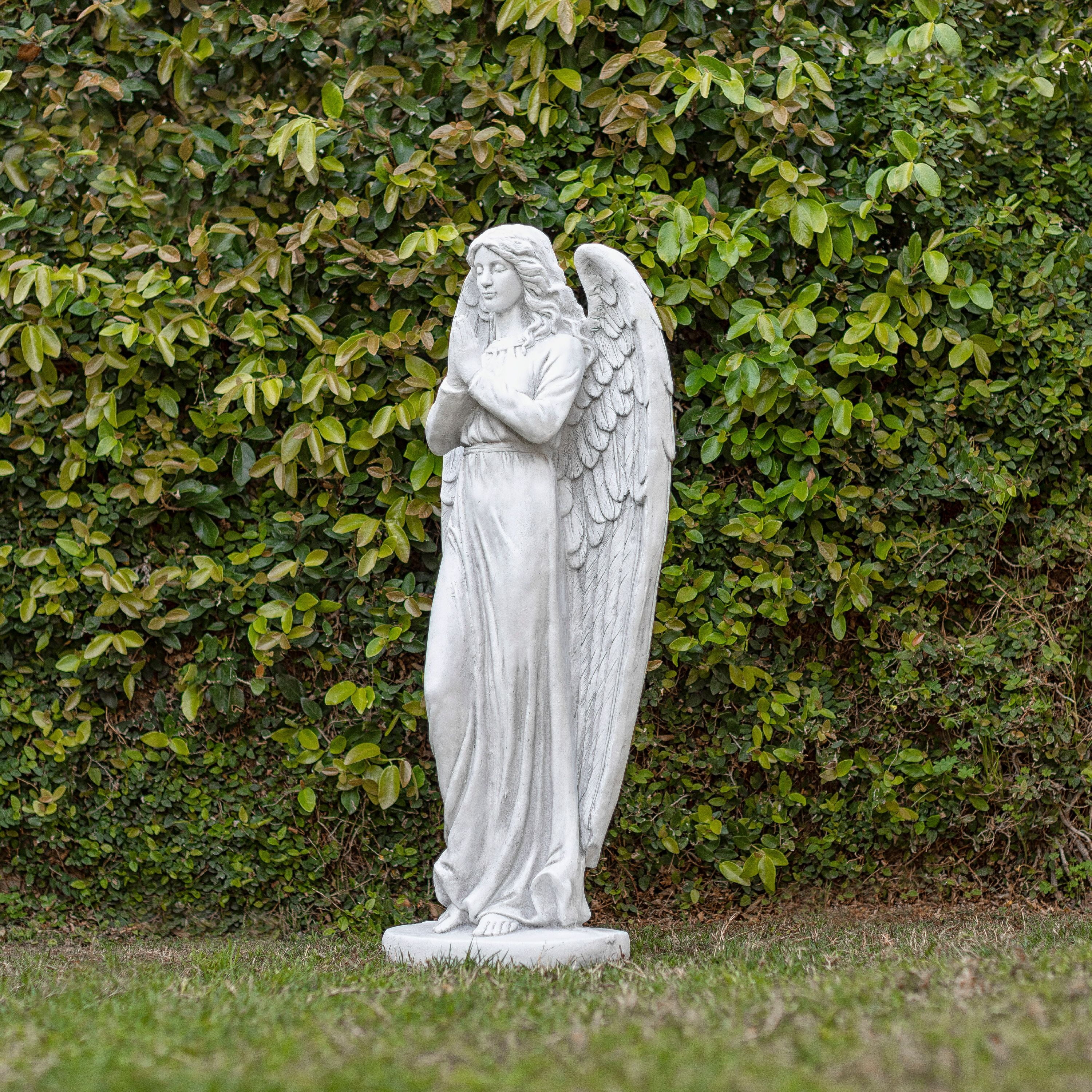 Angel Praying Wings Statue Figure Stone Effect Outdoor Garden Religious Green 