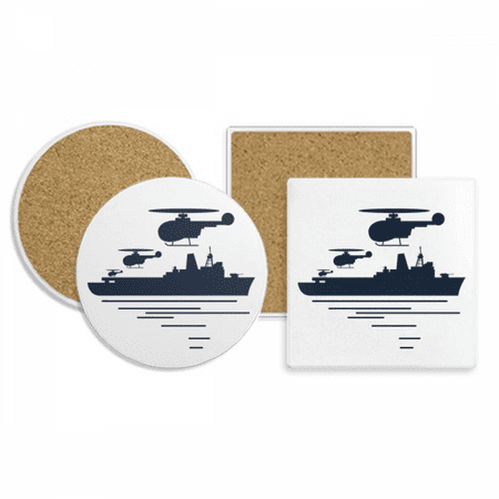 

Helicopter Ship Wave Military Coaster Cup Mug Holder Absorbent Stone Cork Base Set