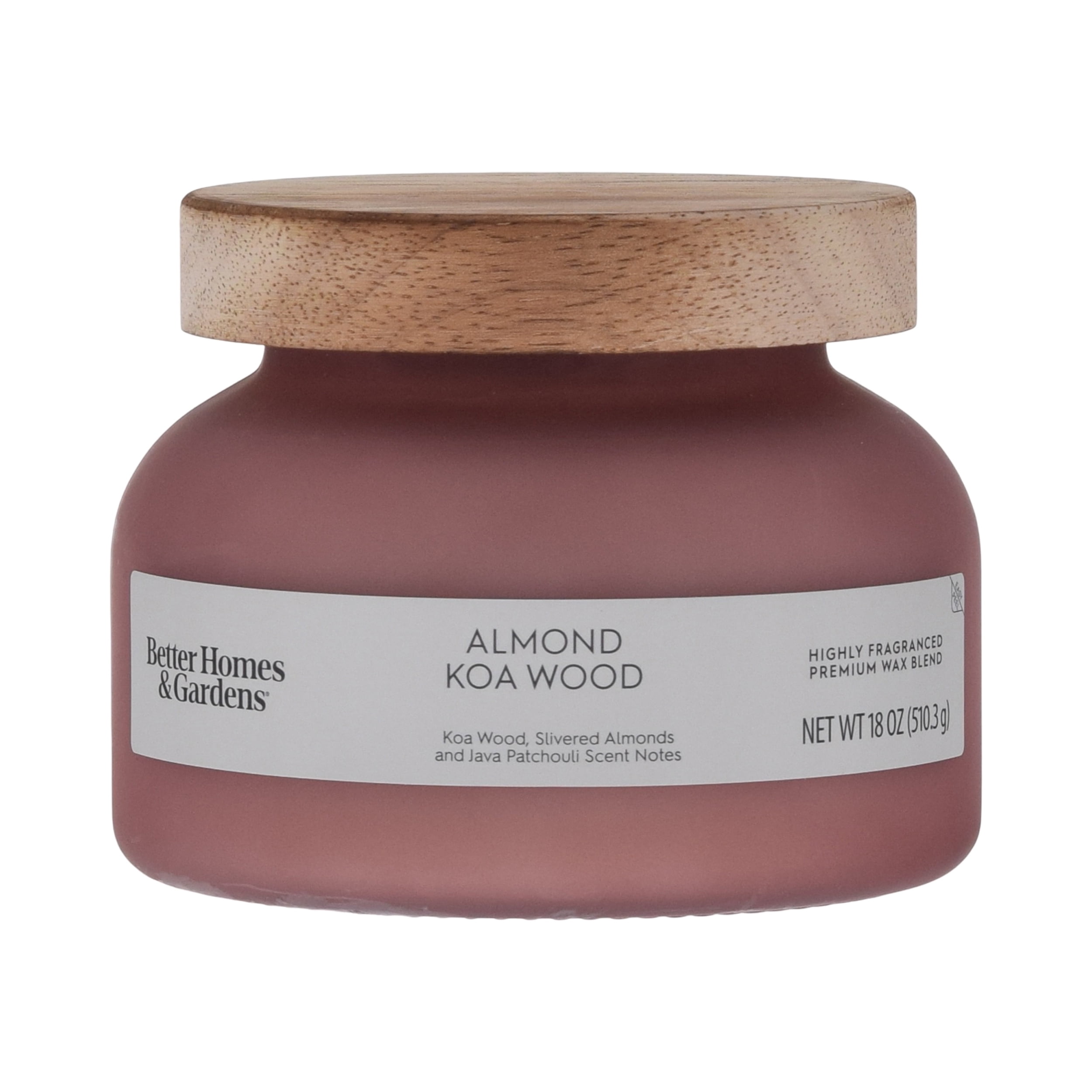 (2 pack) Better Homes and Gardens Almond Koa Wood Scented 2-Wick Frosted Jar Candle 18oz.