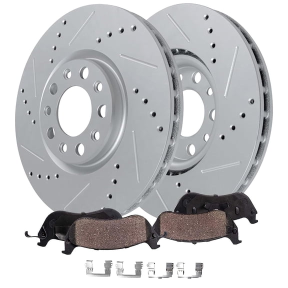 Detroit Axle - Front Brake Kit for Chevy Equinox GMC Terrain Buick LaCrosse Envision Regal Sportback TourX, Drilled and Slotted Disc Brake Rotors Ceramic Brake Pads: 12.64" Rotors