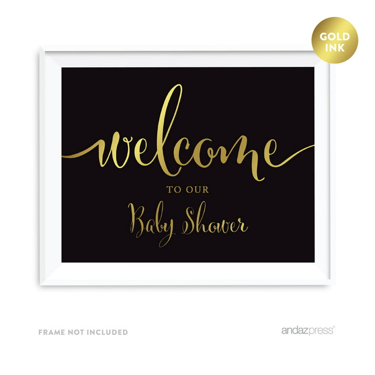 Welcome To Our Baby Shower Black and Metallic Gold Baby Shower Signs 