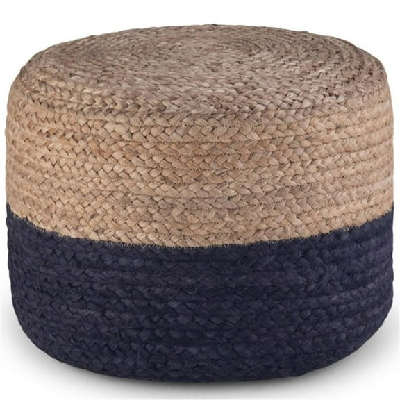 Trent Home Boho Round Pouf in Navy and Natural Braided Jute