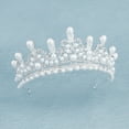 thumbnail image 3 of Diamante Perla Corona Novia Hermoso tocado Tocado Perla imitada Corona súper brillante Tiara (Plata), 3 of 8
