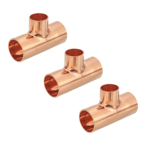 1-inch x 3/4-inch x 1-inch Copper Reducing Tee Copper Pressure Pipe Fitting Connector 3Pack