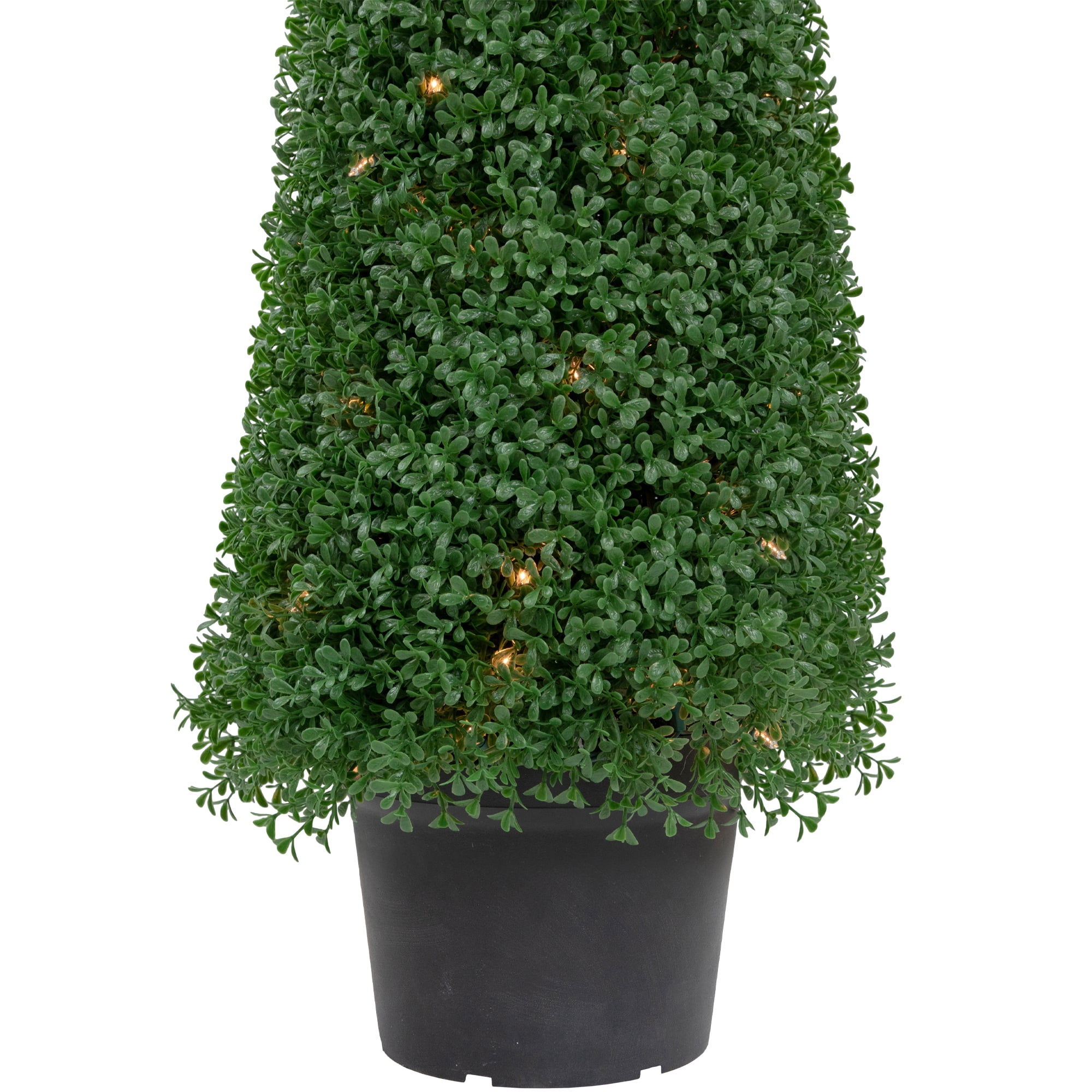 4' Pre-Lit Artificial Boxwood Cone Topiary Tree with Round Pot  Clear Lights - 14