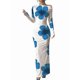 thumbnail image 2 of Vestidos Largos Ajustados con Frunces, de Larga y Estampado Floral para Mujer, para Fiesta, Club y Otoño/. Flores Azules XXL, 2 of 8