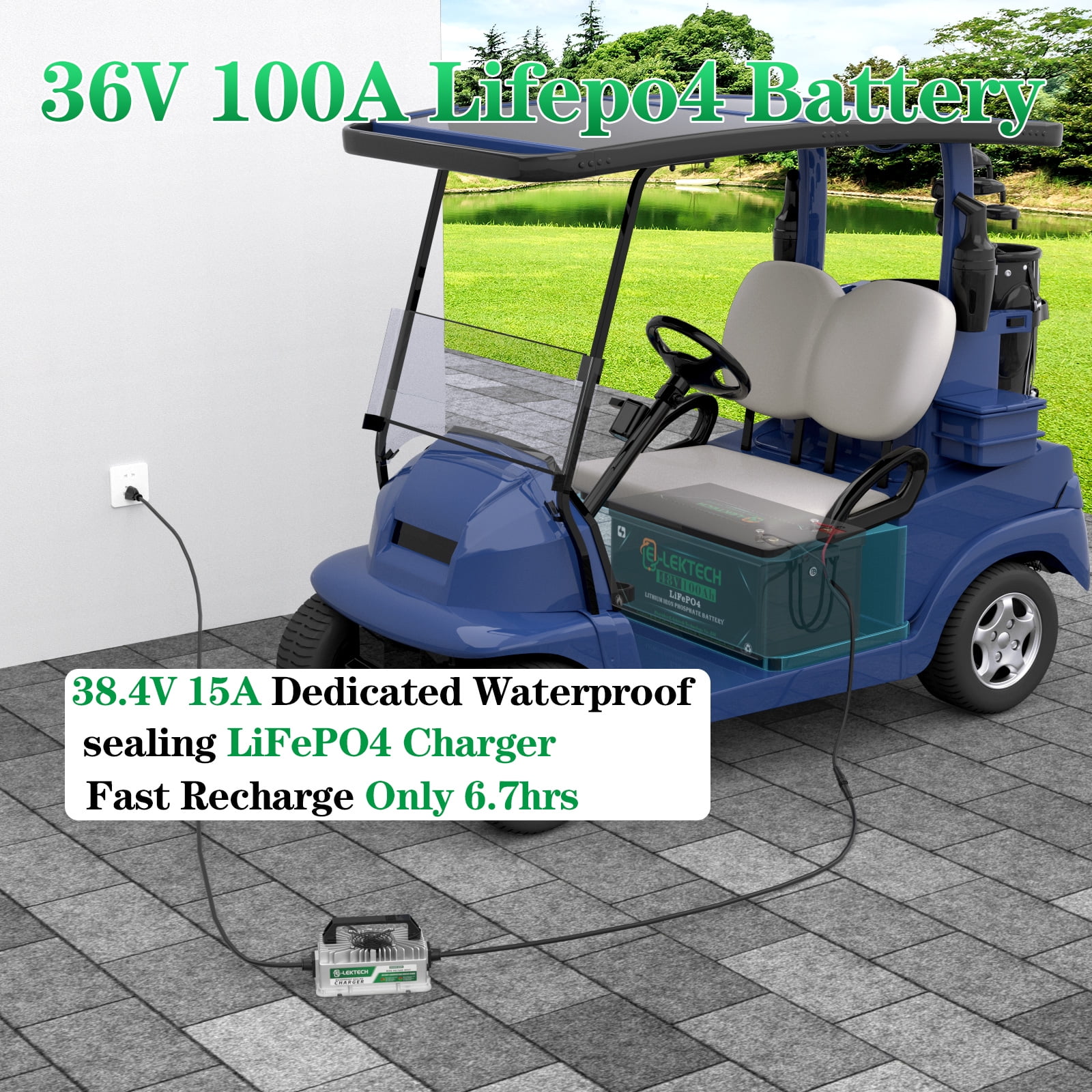 36V 100Ah Golf Cart LiFePO4 Lithium Battery, 8000+ Deep Cycles, 200A BMS, 3840Wh Energy, Perfect for Off-Grid, RV, Solar Power System, Home Backup