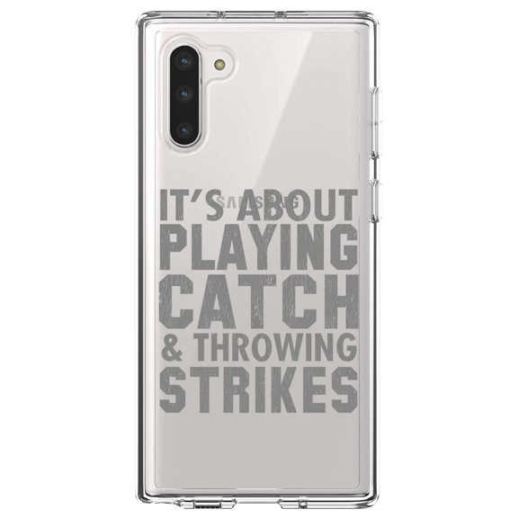 DistinctInk Clear Shockproof Hybrid Case for Samsung Galaxy Note 10 (6.3" Screen) - TPU Bumper Acrylic Back Tempered Glass Screen Protector - It's About Playing Catch & Throwing Strikes