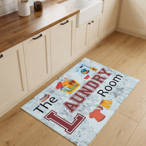 2x3ft Rectangle Rug,Laundry Room Clothes Washing Machine Washable Area Rugs Non-Slip Accent Rug Retro Flower Totem Soft Circle Carpet for Living Room Bedroom Home Office Decor