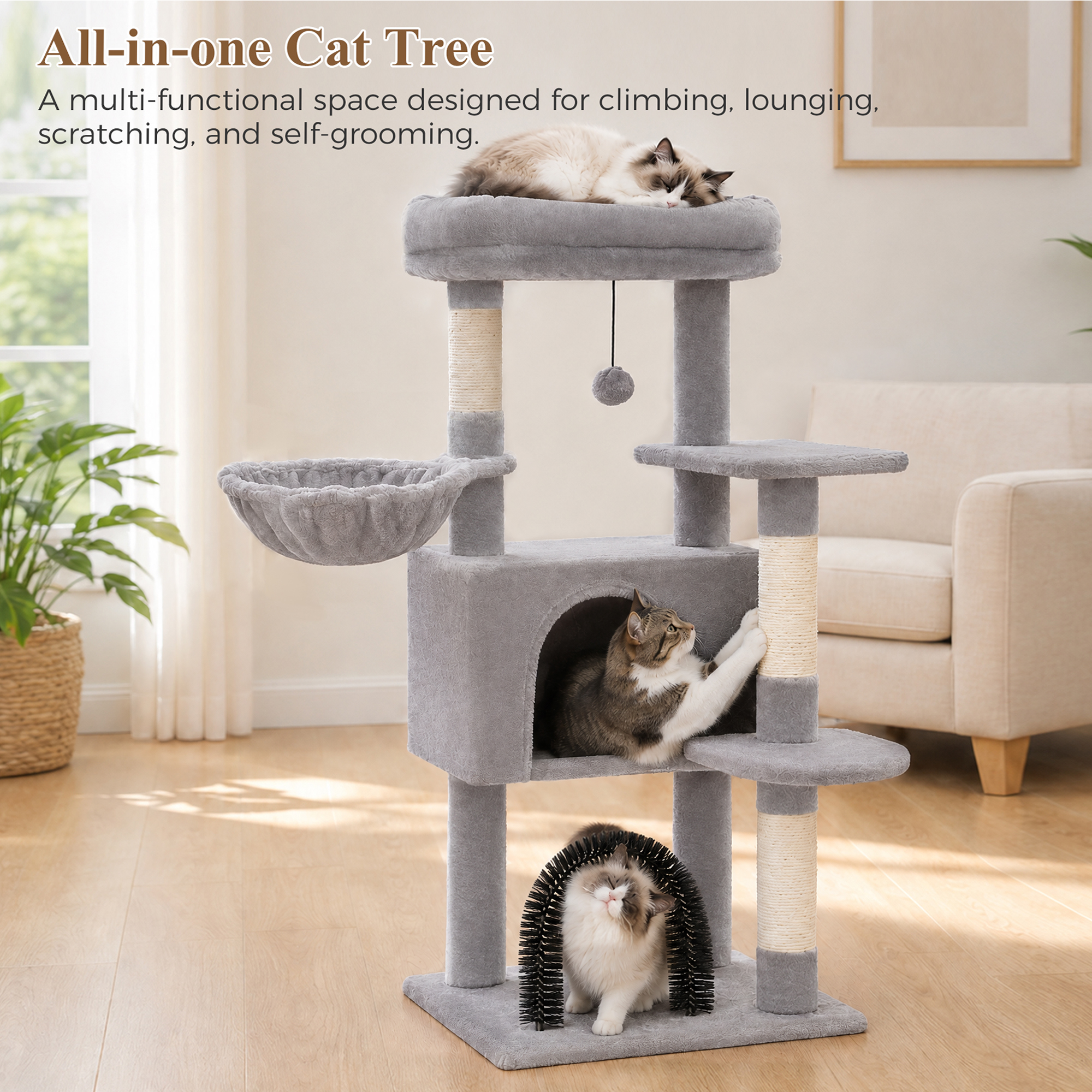 Pawz Road 42-Inch Cat Tree Condo, Light Gray photo 6
