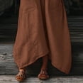 thumbnail image 6 of QUNYINEY Cotton Linen Women's Dresses 3/4 Sleeve Solid Long Spring A Line Dress Casual Loose Fit V Neck Flowy with Pockets Dresses, 6 of 7