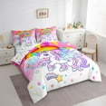 thumbnail image 3 of Manfei Cute Unicorn 7-Piece Bedding Comforter Set,Kawaii Cartoon Rainbow King Bedding Sets,Multicolor Cartoon Stars Print Bed Sheets For Teens,Ultra Soft Home Decor Reversible, 3 of 8
