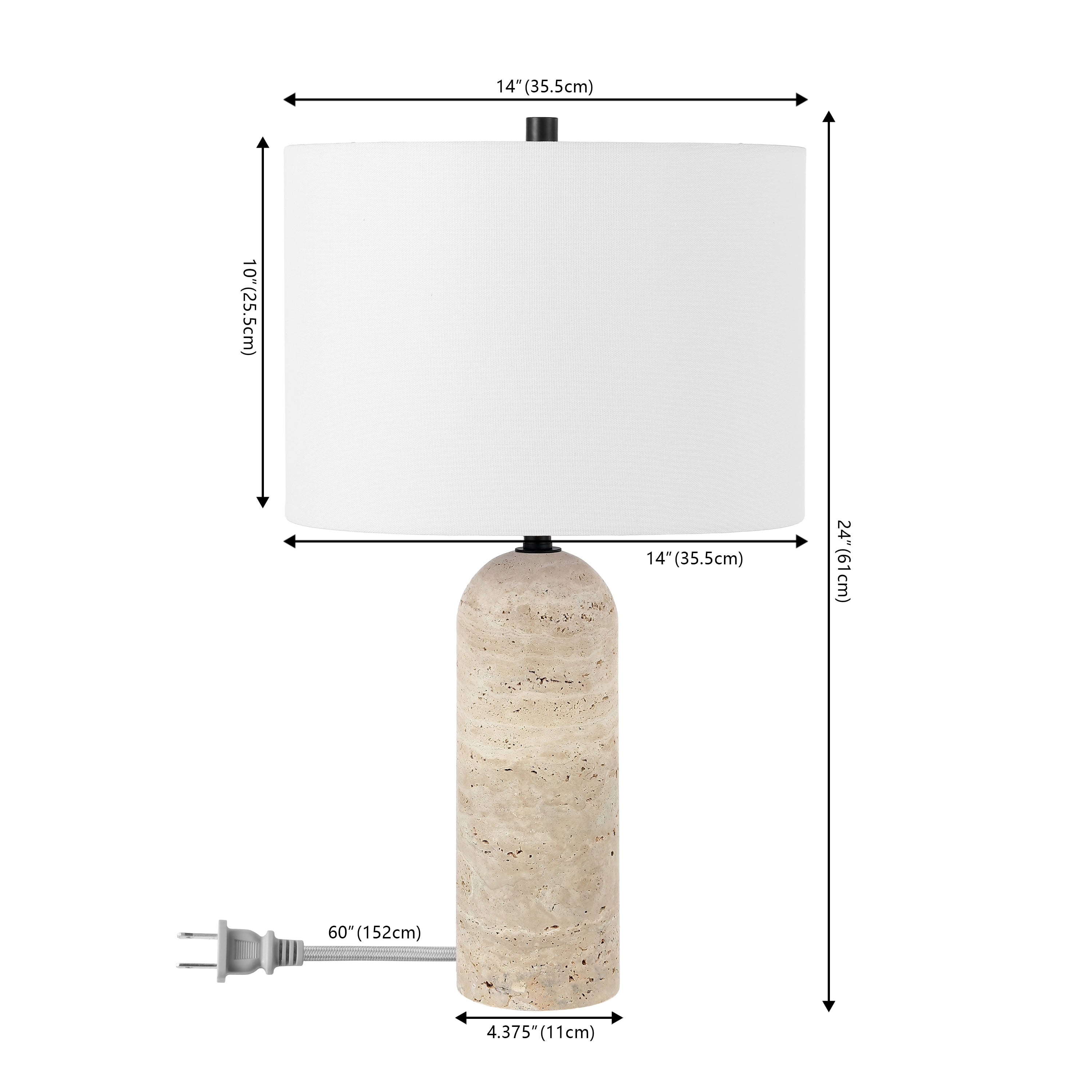 Safavieh Jolene 24" Mid-Century Travertine Table Lamp with White Cotton Shade