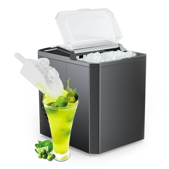 JIOABL Ice Maker Countertop, Portable Ice Machine Self-Cleaning, 26 lbs/24Hrs, 2 Sizes of Bullet Ice, For Office Home Party, Black