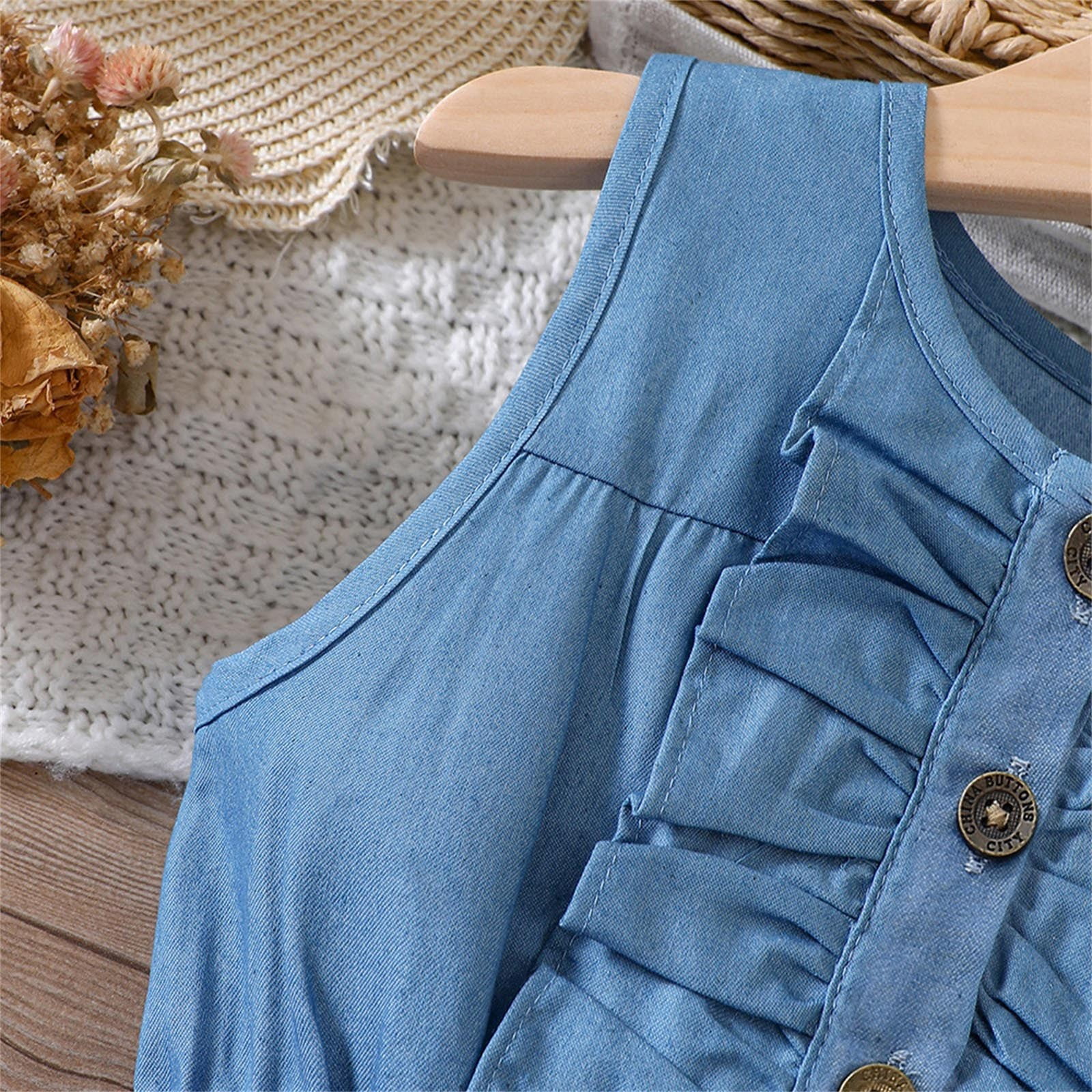 Fashion Clothes for Girls 2 to 7 Years Old Children's Summer Outfit Denim Patchwork Printed Vest Dress School