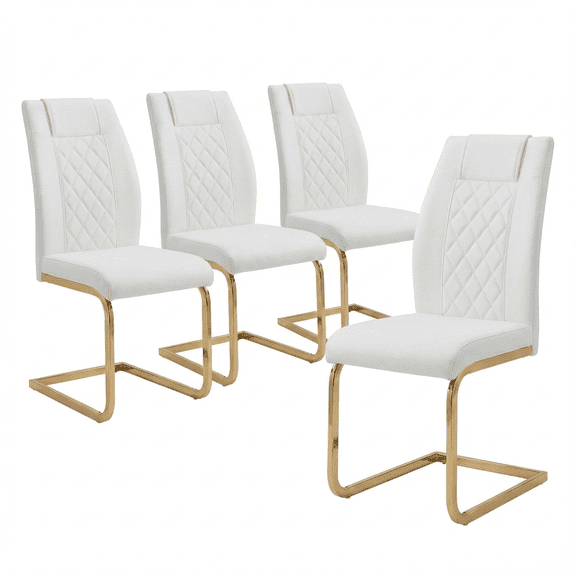 LifeSky High-Back Dining Chairs Set of 4 for Long Dinner Parties: 2 Hours with Zero Back Stress - PU Leather with Gold Legs, Easy Clean - Modern Kitchen & Dining Room Furniture (White)
