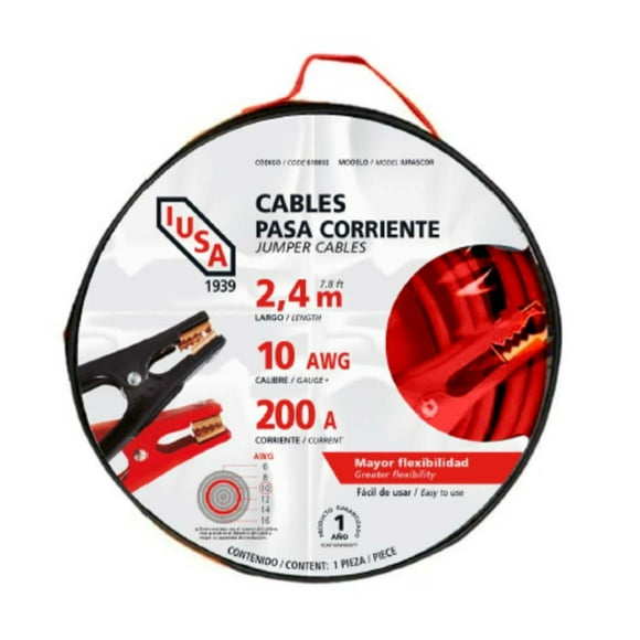 Cable pasa corriente 2.4 m 200 A multicolor Iusa