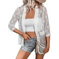 thumbnail image 2 of Cavosen Lightweight Cardigans for Women Summer White Lace 3/4 Sleeve Open Front Cardigan Solid Color Duster Cover up Cheer Hollow Out Sweater Outwear Beach Kimonos Resortwear L, 2 of 9