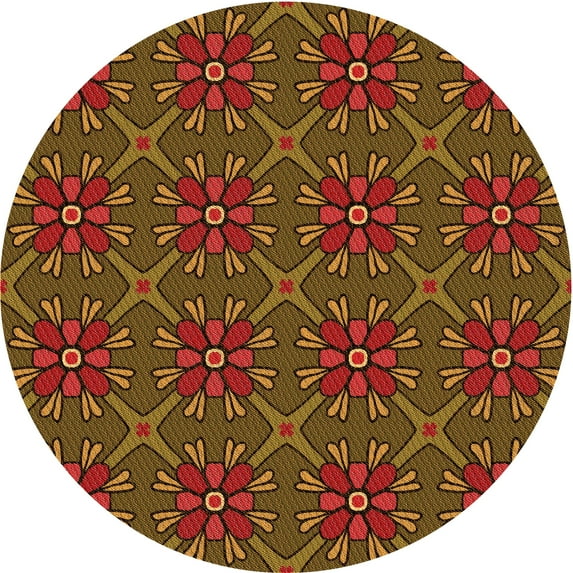 Ahgly Company Indoor Round Patterned Saffron Red Area Rugs, 7' Round