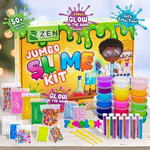 DIY Slime Kit for Girls Boys - Ultimate Glow in The Dark Glitter Slime Making Kit - Slime Kits Supplies Include Big Foam Beads Balls, 18 Mystery Box Containers Filled with Fluffy Crystal P