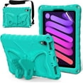 thumbnail image 1 of KOMI Kids Case for iPad Mini 6th Generation 2021 8.3-inch - Screen Protector Included - Butterfly Kickstand - Child Friendly EVA Foam Shockproof Cover Case with Shoulder Strap, Mint Green, 1 of 5