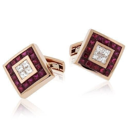 2Ct Princess Cut Lab-Created Red Ruby Men's Wedding Cufflinks 14k Yellow Gold Plated