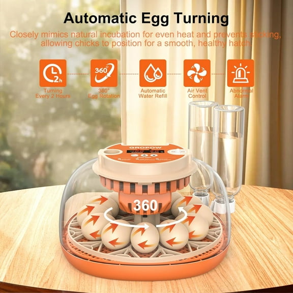12- Incubator with Automatic Turning & Advanced Temp/Humidity Control for Chicken, Duck & Turkey Eggs