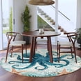 thumbnail image 4 of Coastal Octopus Large Area Rugs for Bedroom Living Room, Soft Non Slip Carpet Bedside Rug, Teal Nautical Beach Starfish Vintage Round Floor Cover Kitchen Accent Rug 7' for Dining Room/Office, 4 of 9