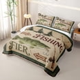 thumbnail image 3 of Feelyou Tribal Western Country Fishing Twin Quilt Set for Men Boys, Vintage River Animal Twin Coverlet Set, Brown Green, 2pcs, 3 of 7