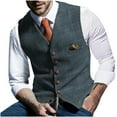 thumbnail image 2 of XMMSWDLA 2022 Clearance Men Tops Lattice V-neck Single-breasted Slim Fit Vest Suit Business Waistcoat, 2 of 3