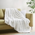 thumbnail image 3 of Madison Park Ivory Faux Fur Ultra Soft Luxury Carved Basketweave Design Throw Blanket, 50" x 60", 3 of 5