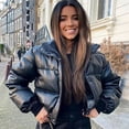 thumbnail image 3 of Chaqueta de algodón de cuero PU para mujer, chaqueta corta de cuello alto, cálida, de algodón, para motocicleta, para chica, informal, 3 of 6