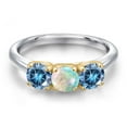 thumbnail image 3 of Gem Stone King 925 Silver and 10K Yellow Gold Simulated White Opal and Persian Blue Moissanite Engagement Ring for Women | 1.50 Cttw | Round Cabochon 5MM | Gemstone October Birthstone | Size 9, 3 of 6