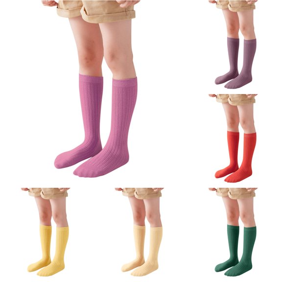 Boys Girls Ribbed Stackable Knee‑High Socks, Spring Autumn Candy‑Color Cotton Socks, Versatile Long Socks for Big Kids Casual Dressing
