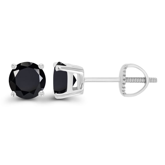 Decadence Solid 14K White Gold 5mm Round Natural Black Onyx Birthstone Screwback Stud Earrings
