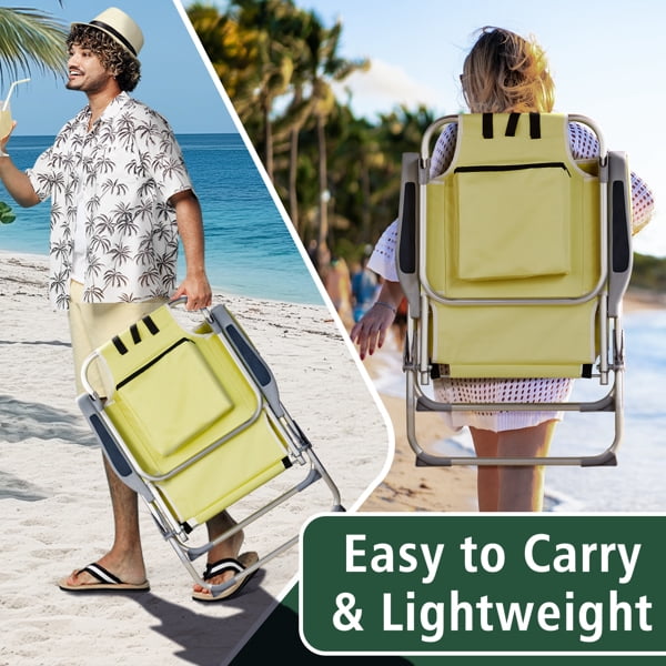 Alvantor Folding Beach Chair with 5 Position Recline Aluminum Frame Cup Holder Storage Pouch Yellow