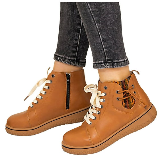 Chenyee Ankle Boots for Women Fashion Flat Lace Up Combat Booties Comfortable Non Slip Work Shoes