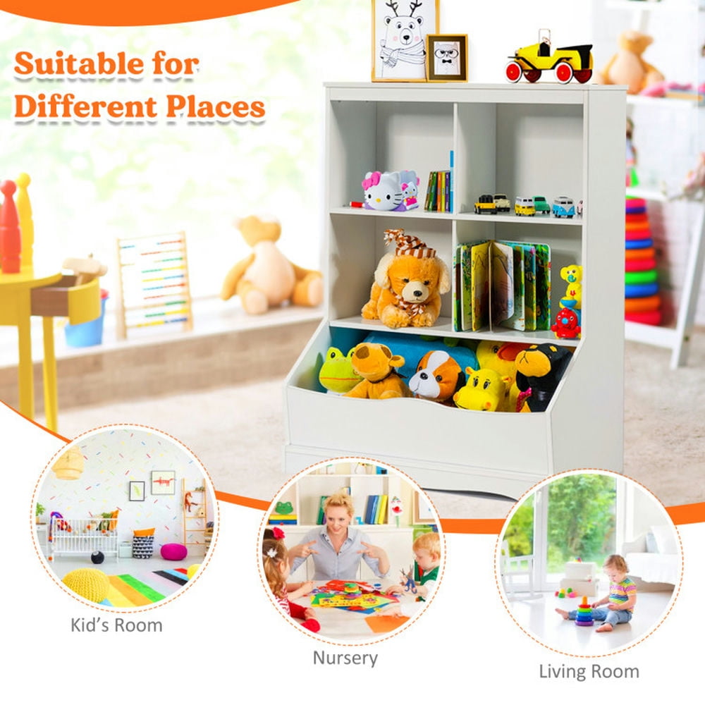 Resenkos 3-Tier Children's Multi-Functional Bookcase Toy Storage Bin Floor Cabinet-White, Kids Toy Storage for Kids, Boys, Girls, Nursery