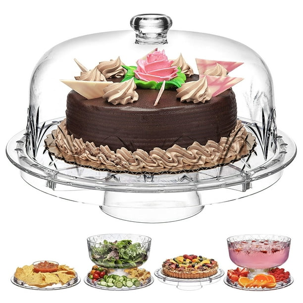 Soporte para tartas 6 en 1 y plato para servir con cubierta de cúpula, multiusos, acrílico inastillable y reutilizable, colección Dublin