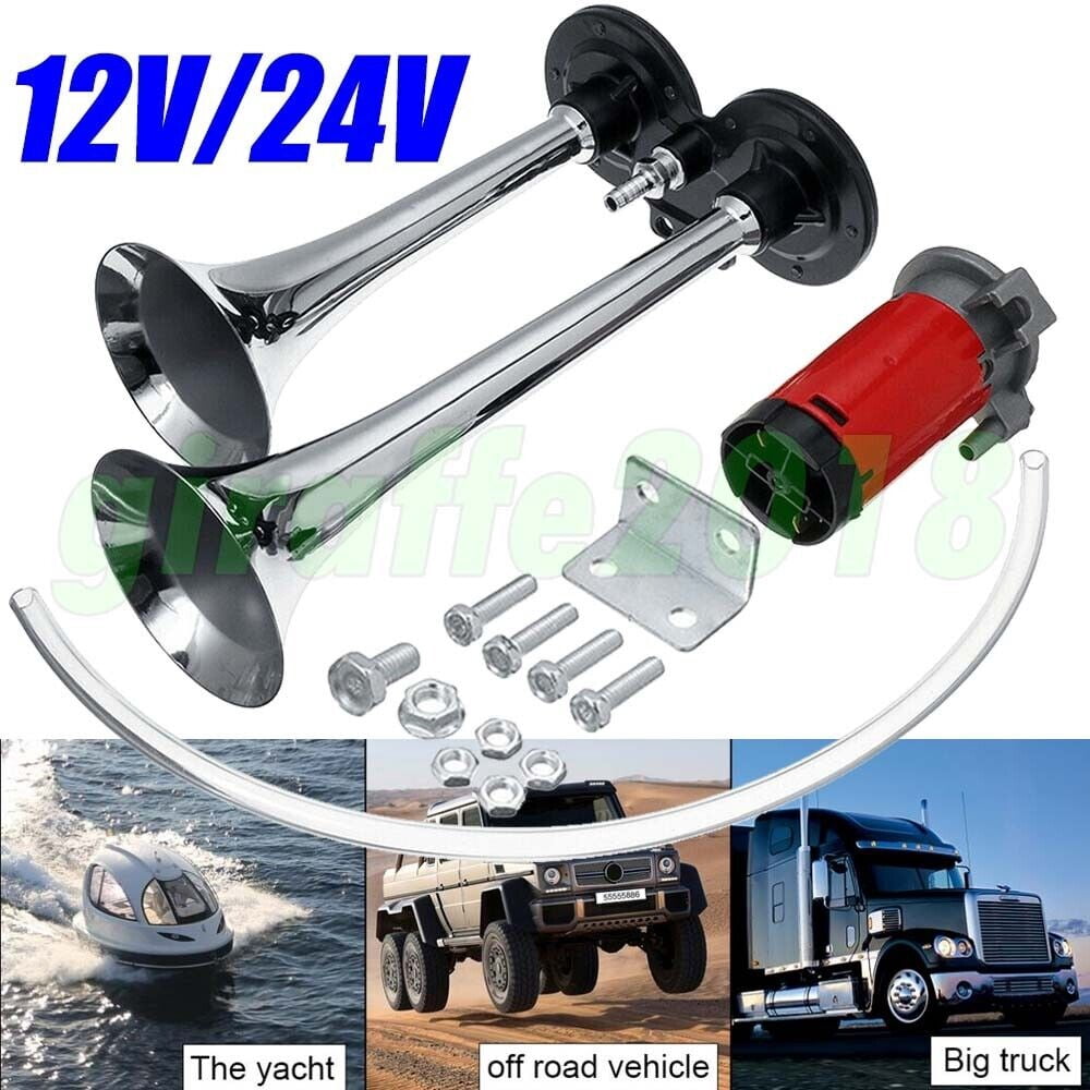 1000DB Ultra Loud Dual Trumpet Air Horn Compressor 12V for Car Truck Train Boat_