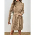 thumbnail image 4 of Cable Knit Sweater Dress, Casual High Neck Long Sleeve Dress, 4 of 5